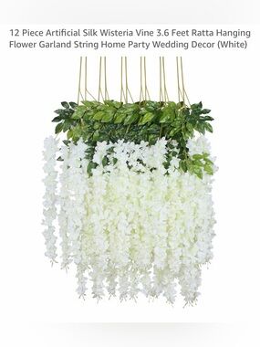 White Silk Wisteria Hanging Vines , 12 pieces